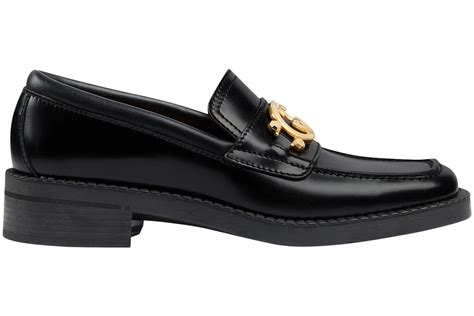 nib gucci new saddle black leather interlocking gg logo loafers|Gucci wedge loafers.